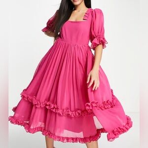 Maya Bridesmaid Square Neck Puff Dress Pink Size 6